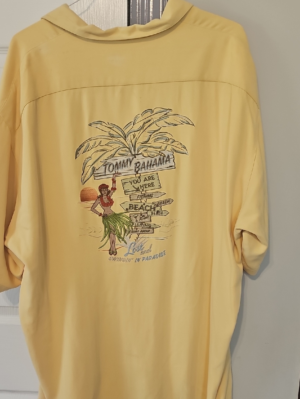 Tommy Bahama Yellow Tropical Hula Graphic Button Down Shirt